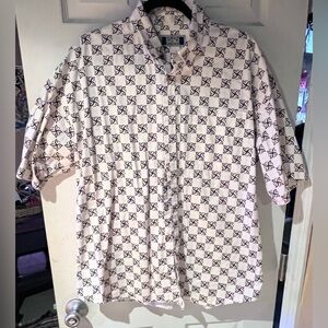 Sutter&Grant Cream Short-Sleeve Button-Up Shirt with Geometric Print Size Large